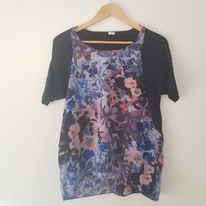 Anthro Floral/Black Contrast Top